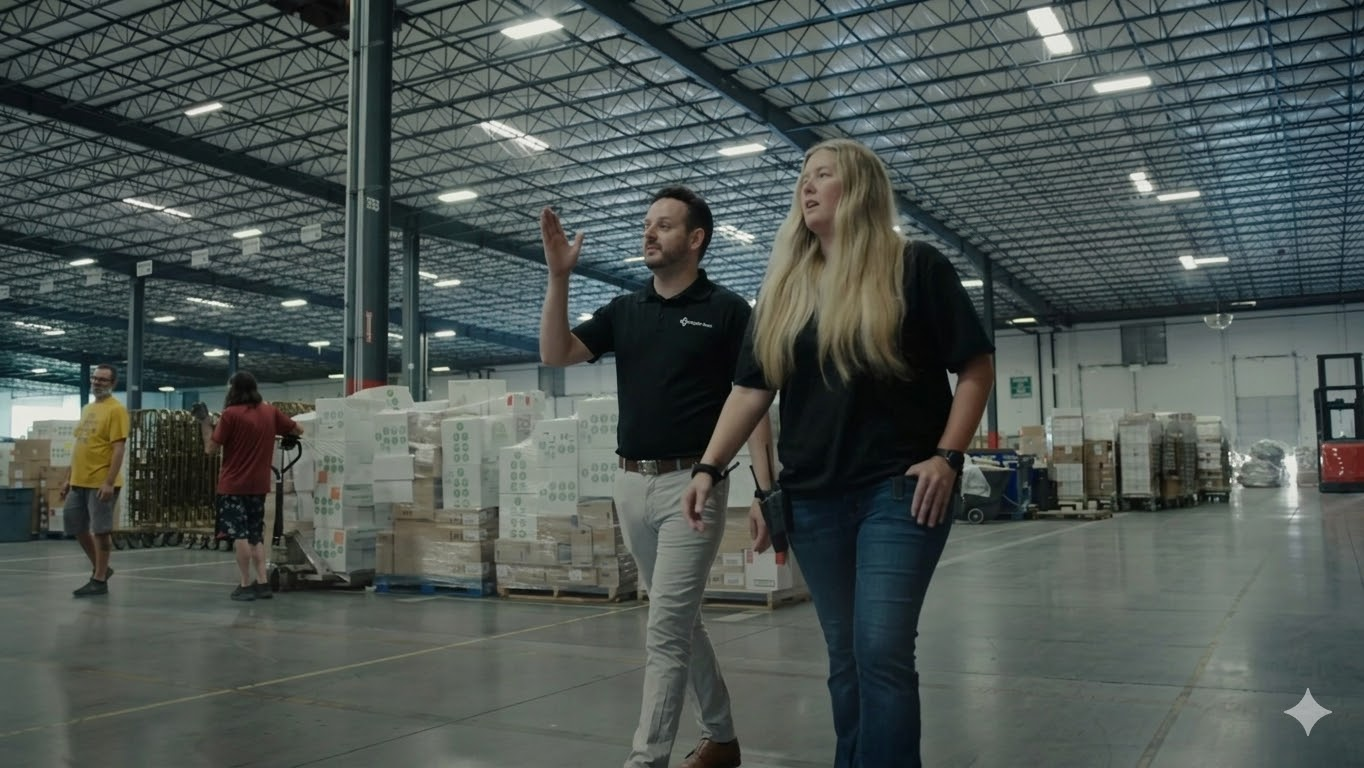 FoxSecur technicians working with a business client in a warehouse